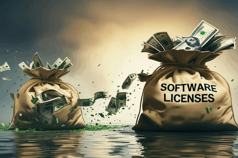 Ilustração sobre como licenças de software viram dólares para as bigtechs